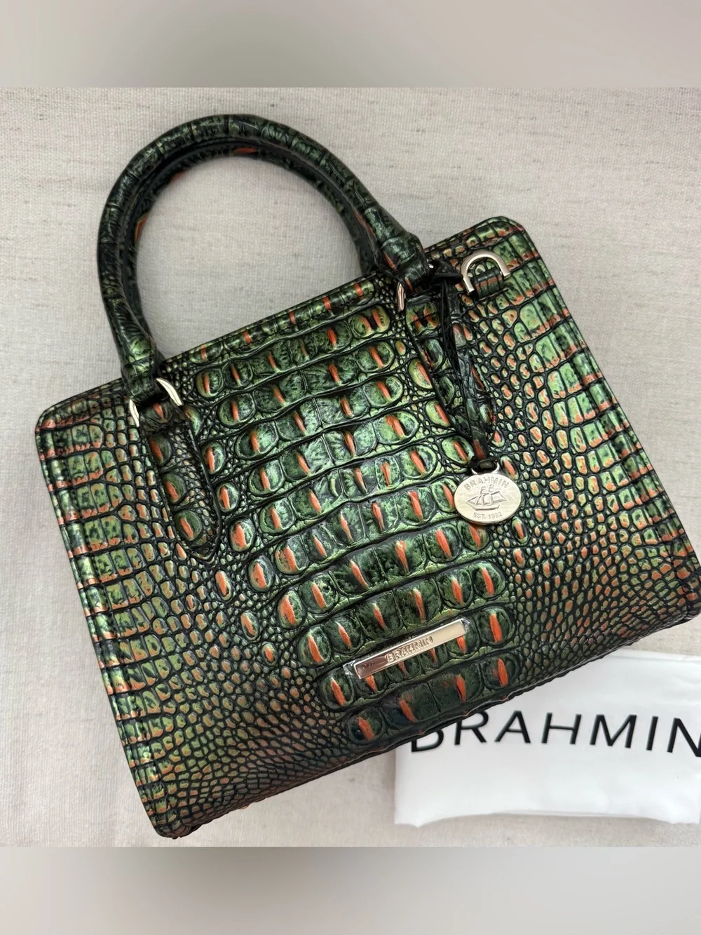 Brahmin Cami Satchel Samba Green Melbourne Leather